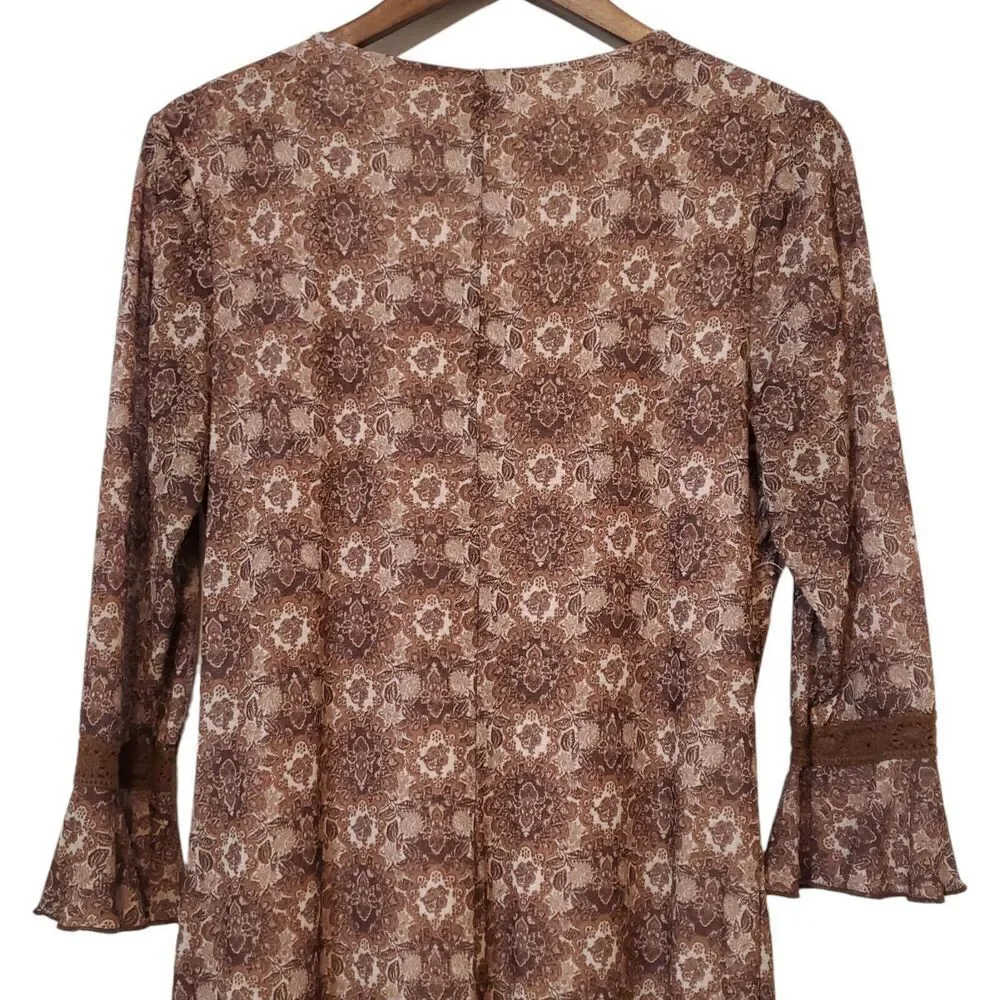 Vintage Y2K 90s Xhilaration Dress Size M Brown Paisley Boho Fairy Womens
